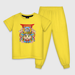Пижама хлопковая детская Милый котик самурай, цвет: желтый