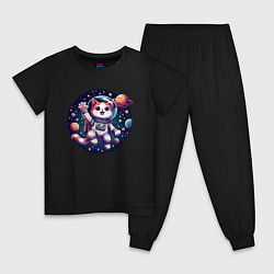 Пижама хлопковая детская Funny kitten astronaut - ai art, цвет: черный