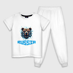 Пижама хлопковая детская Russian bear head, цвет: белый