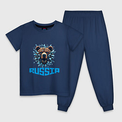 Пижама хлопковая детская Russian bear head, цвет: тёмно-синий