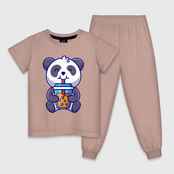 Пижама хлопковая детская Drinking panda, цвет: пыльно-розовый