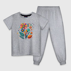 Детская пижама Яркий цветок, веточки и листья