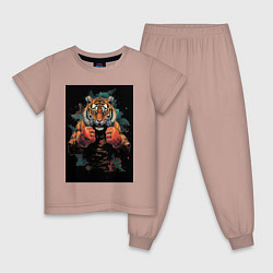 Пижама хлопковая детская Боевой тигр Муай Тай, цвет: пыльно-розовый