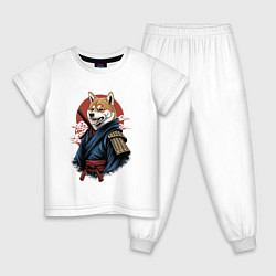 Пижама хлопковая детская Собака Сиба-ину самурай, цвет: белый