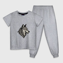 Пижама хлопковая детская Рисунок волка, цвет: меланж