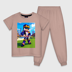 Пижама хлопковая детская Jotaro Kujo and Minecraft - collaboration, цвет: пыльно-розовый
