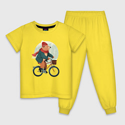Пижама хлопковая детская Медвежонок на велосипеде, цвет: желтый