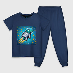 Пижама хлопковая детская Крокодил летит в космосе, цвет: тёмно-синий