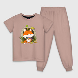 Пижама хлопковая детская Прелестная лисичка, цвет: пыльно-розовый