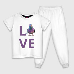 Пижама хлопковая детская Любовь к голубям, цвет: белый