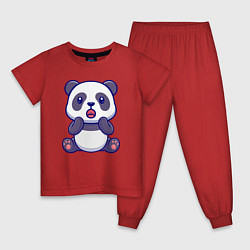 Пижама хлопковая детская Удивлённая панда, цвет: красный