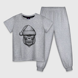 Пижама хлопковая детская Морда новогодней гориллы, цвет: меланж