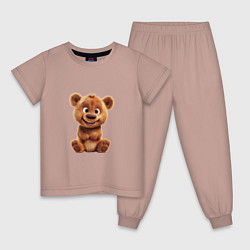 Пижама хлопковая детская Милый плюшевый медведь, цвет: пыльно-розовый