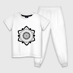 Пижама хлопковая детская Мандала чёрно-белая цветочковидная, цвет: белый