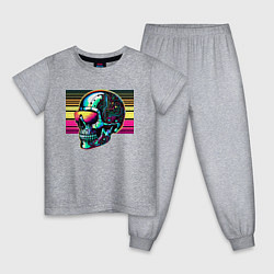 Пижама хлопковая детская Cyber skull - fantasy ai art, цвет: меланж
