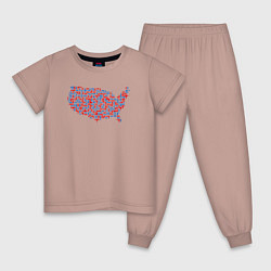 Пижама хлопковая детская Карта США, цвет: пыльно-розовый
