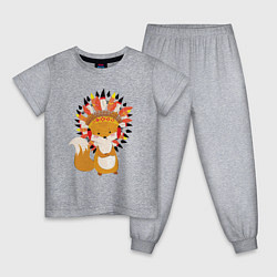 Пижама хлопковая детская Fox indian, цвет: меланж