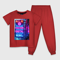 Пижама хлопковая детская Ai hacker digital rebel - neon glow, цвет: красный