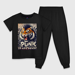 Пижама хлопковая детская Cool tiger - punks not dead, цвет: черный