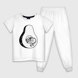 Пижама хлопковая детская Космонавт и авокадо, цвет: белый