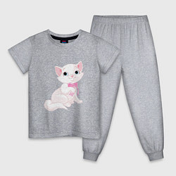 Пижама хлопковая детская Очаровательная милая кошечка с розовым бантиком, цвет: меланж