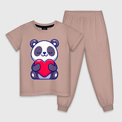 Пижама хлопковая детская Панда и сердечко, цвет: пыльно-розовый