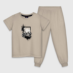 Пижама хлопковая детская Байк и грязь, цвет: миндальный
