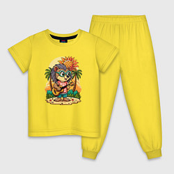 Пижама хлопковая детская Ежик гитарист и летний вайб, цвет: желтый