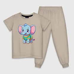 Пижама хлопковая детская Весёлый слонёнок, цвет: миндальный