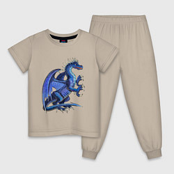 Пижама хлопковая детская Azure dragon, цвет: миндальный