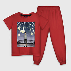 Пижама хлопковая детская Кайдзю номер восемь Кафка Хибино звездопад, цвет: красный