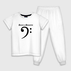 Пижама хлопковая детская Бах и Брамс по-английски с басовым ключом, цвет: белый