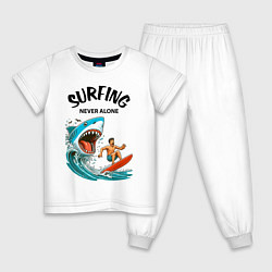Пижама хлопковая детская Shark and surfer - never alone, цвет: белый
