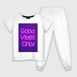 Детская пижама Неоновая надпись good vibes only и кирпичная стена