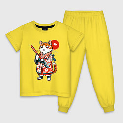 Пижама хлопковая детская Кошечка в кимоно в японском стиле, цвет: желтый