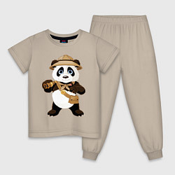 Пижама хлопковая детская Веселая панда следопыт, цвет: миндальный
