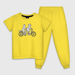 Пижама хлопковая детская Котята на велике, цвет: желтый