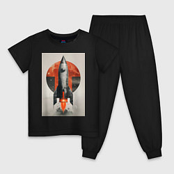 Пижама хлопковая детская Постер ракеты, цвет: черный