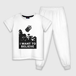 Пижама хлопковая детская Тардис - я хочу верить, цвет: белый