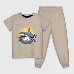 Пижама хлопковая детская Акула в кругу, цвет: миндальный
