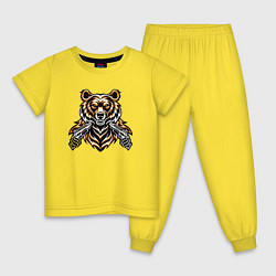 Пижама хлопковая детская Медведь с пистолетом, цвет: желтый