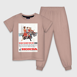 Пижама хлопковая детская Honda мотоцикл, цвет: пыльно-розовый