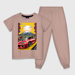 Пижама хлопковая детская Toyota Supra jdm автомобиль, цвет: пыльно-розовый