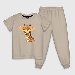 Пижама хлопковая детская Портрет жирафёнка, цвет: миндальный