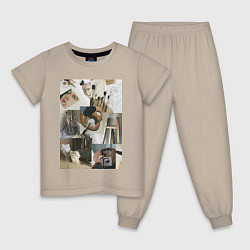 Пижама хлопковая детская Художник эстетика, цвет: миндальный
