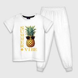 Пижама хлопковая детская Ананас в очках summer vibe, цвет: белый