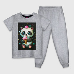 Пижама хлопковая детская Панда с мороженым, цвет: меланж