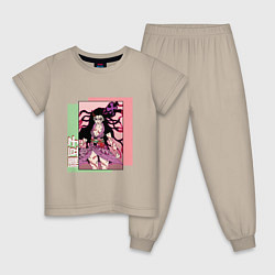 Пижама хлопковая детская Клинок рассекающий демонов Незуко Демон, цвет: миндальный