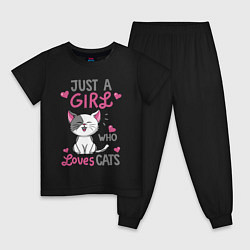 Пижама хлопковая детская Just a girl who loves cats, цвет: черный