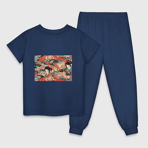 Детская пижама Японский орнамент с девушкой / Тёмно-синий – фото 2